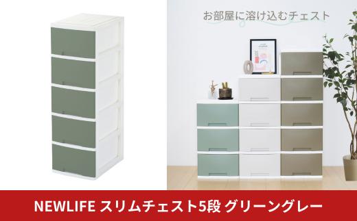 NEWLIFE スリム5段 グリーングレー 収納ケース 衣装ケース プラスチック 新生活 引っ越し 大容量 引き出し プラスチック 収納棚 おしゃれ 押入れ 押し入れ収納 リビング収納 10000円以下 1万円以下 【010S625】