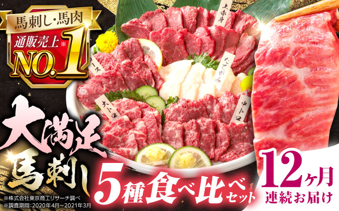 【全12回定期便】熊本県産 馬刺し 計約410g ( 上赤身 霜降り中トロ 大トロ タテガミ ロース ) 専用醤油付 熊本 赤身 霜降り 中トロ ロース刺し 国産 冷凍 馬肉 馬刺 真空 パック 小分け【株式会社 利他フーズ】 [YBX058]