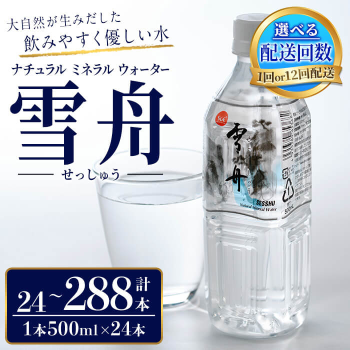 【ふるさと納税】＜お届け回数が選べる＞ナチュラル ミネラル ウォーター 雪舟 500ml (計24本～288本) 定期 国産 鉱泉水 水 お水 ミネラル ドリンク 飲料 ペットボトル 防災 備蓄 アウトドア 常温 【opbz009・opbz010】【さいき本舗 城下堂】