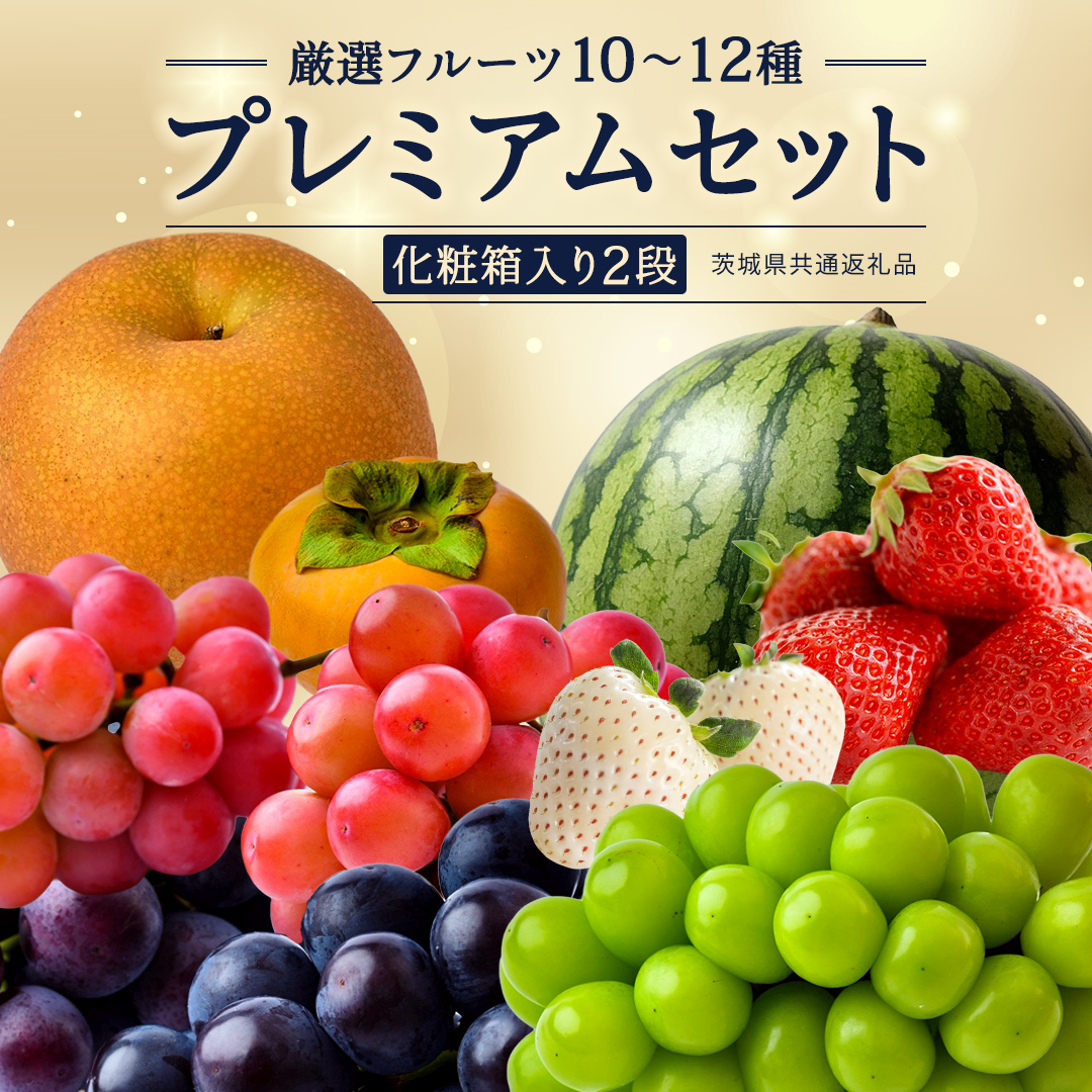 【化粧箱入り2段】厳選フルーツ 10〜12種プレミアムセット（茨城県共通返礼品）  田舎の頑固おやじが厳選！ 人気 厳選 果物 くだもの 旬 旬の果物 旬のフルーツ 上級品 極上 贅沢 極み フルーツ