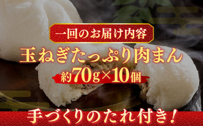 【6回定期便】おやつに大人気！白石産たまねぎ たっぷり肉まん 詰め合わせ 10個入り【五反田茶屋】 [IAM005]
