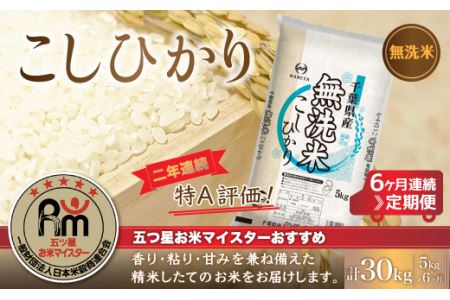 ＜6ヶ月定期便＞2年連続特A評価！千葉県産コシヒカリ【無洗米】5kg×6ヶ月連続 計30kg E014