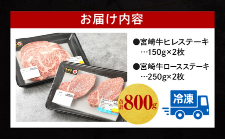 牛肉 肉 ミヤチク ステーキ 国産 宮崎牛 ヒレステーキ(150g×2枚) ロースステーキ(250g×2枚) 肉 牛肉 