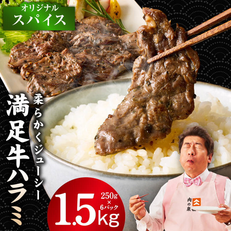 【満足牛ハラミ】オリジナルスパイス仕込み 合計1.5kg 【スピード発送 味付け ハラミ 小分け 焼くだけ 簡単調理 BBQ 牛肉 250g×6P 普段使い】 G5280