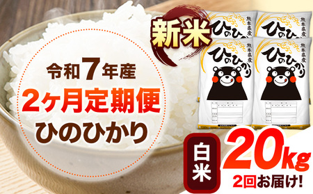 新米 令和7年産 【2ヶ月定期便】 白米 ひのひかり 20kg 《お申し込み月の翌月から出荷開始》 熊本県産 無洗米 白米 精米 ひの 送料無料 熊本県 山江村 SDGs むせんまい 米 コメ こめ 国産 
