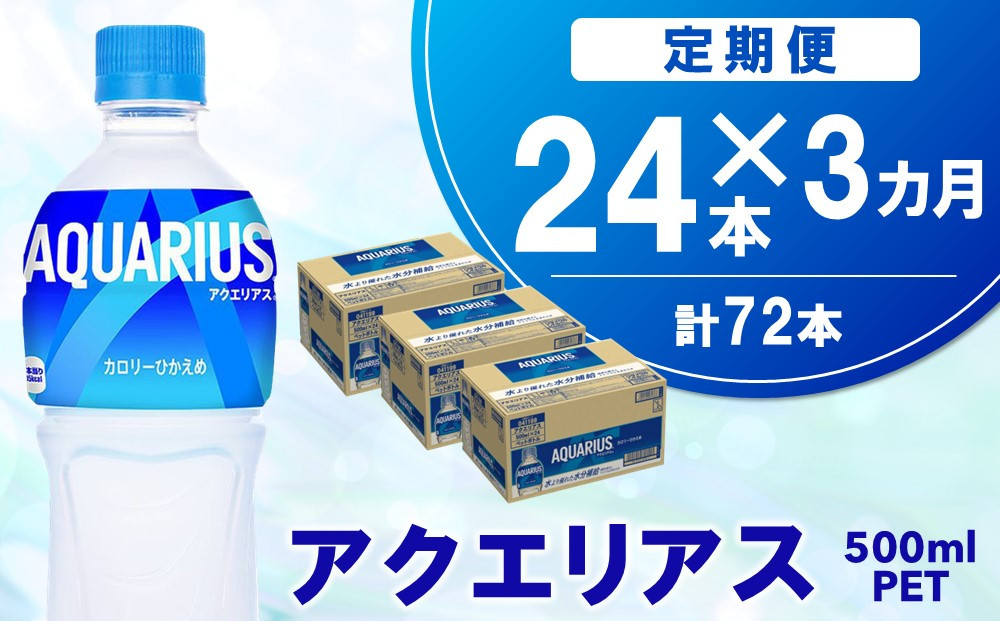 
            【3か月定期便】アクエリアス 500mlPET×24本【コカコーラ 熱中症対策 スポーツ飲料 スポーツドリンク 水分補給 カロリーオフ ペットボトル 健康 スッキリ ミネラル アミノ酸 クエン酸 リフレッシュ 常備 保存 買い置き】B3-C090386
          