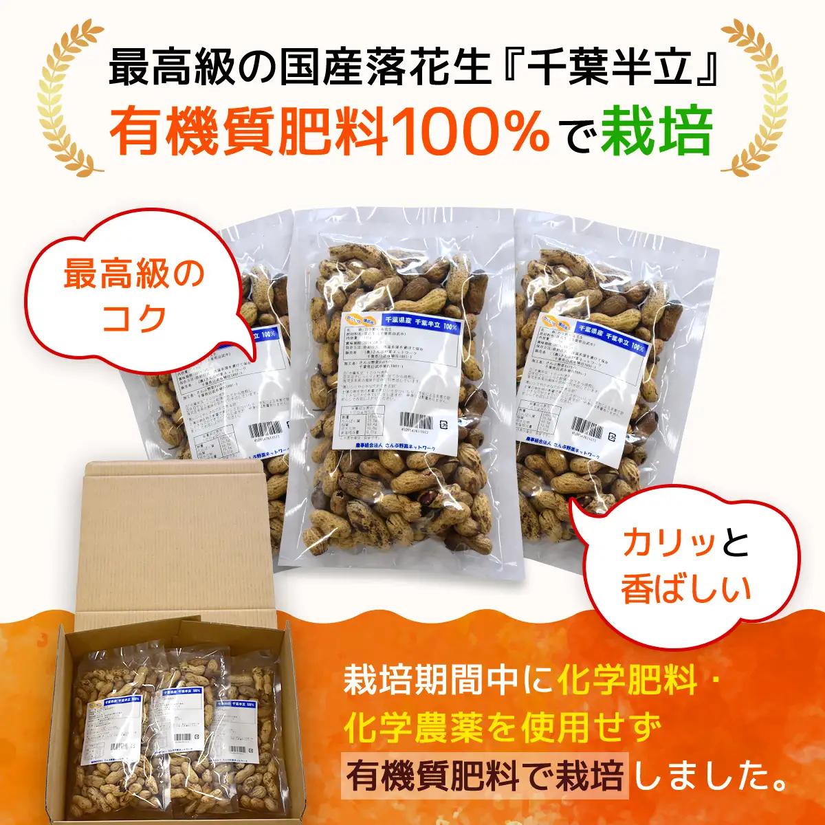 【先行予約】【12月上旬から発送】千葉県産 カラ煎り落花生 千葉半立 600g（200g×3） SMF004