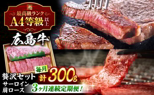 【全3回定期便】【冷蔵】牛肉  広島 和牛 贅沢セット 計300g 肩ロース 焼肉用 150g サーロイン 150g 牛肉 肉 にく 国産 和牛 牛 黒毛和牛 くろげわぎゅう お肉 高級 肉質等級 A4等級以上 A5等級 ブランド牛 広島県産 三次市産 みよし 三好 霜降り ギフト 贈答 プレゼント お取り寄せ おとりよせ ご当地 焼き肉 やきにく 三次市/広島三次ワイナリー[APAZ074]