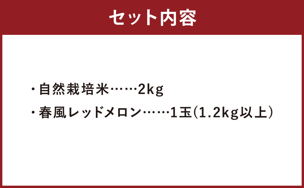 七城の恵みこだわり詰め合わせＡ(自然栽培米2kg・春風レッドメロン1玉)【2024年5月上旬～5月下旬発送予定】