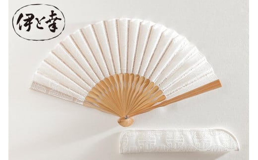 
【伊と幸】《白生地の老舗が贈る》透扇子（丸に松・白）
