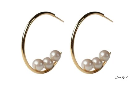 3パールのフープステンレスピアス(カラー：ゴールド)【043-022-1】ピアス アクセサリー ジュエリー K18GP カジュアル オフィス ギフト プレゼント ラッピング