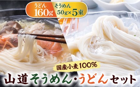 国産小麦100％ 山道そうめん・うどんセット / 50g×5束・160g / そうめん 島原そうめん ウドン 饂飩 手延べ 麺 素麺 / 南島原市 / そうめんの山道 [SDC010]