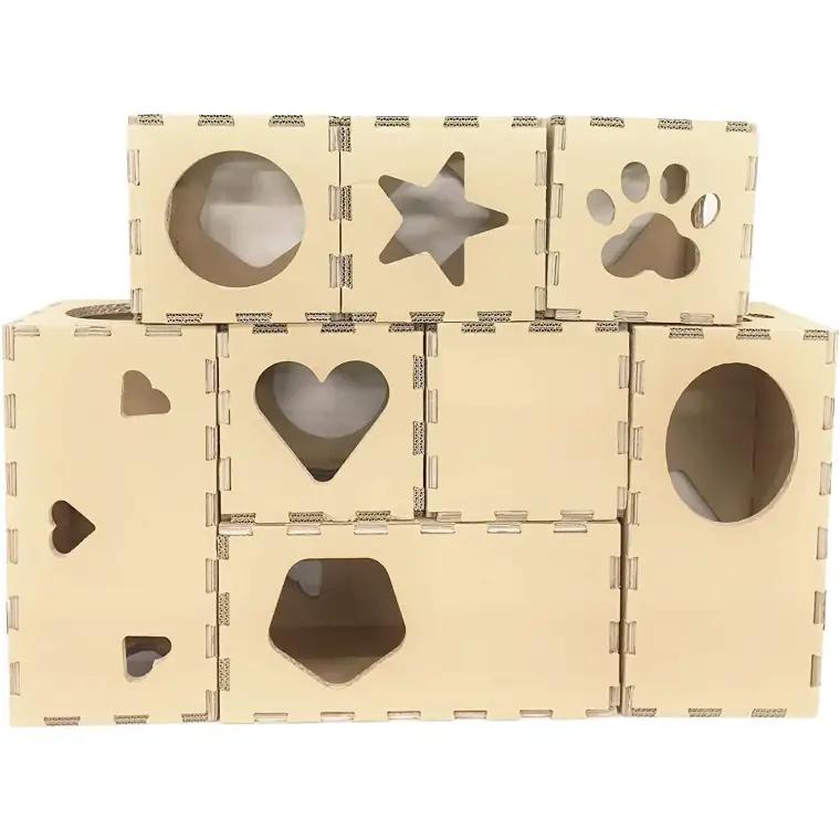 キャットタワー ペット用ダンボール【 猫用品 遊具 室内運動 かわいい インテリア 組立式 強化段ボール】(CX016)