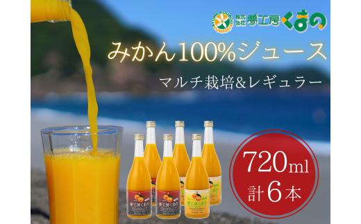 完熟 温州みかん 使用！ 無添加 ストレートジュース マルチ ･ レギュラー 2種セット 720ml × 6本 ( 各3本 段ボール箱 )　温州 みかん 100% オレンジジュース  ご自宅用 子供 三重県 熊野市【kmkn0207】