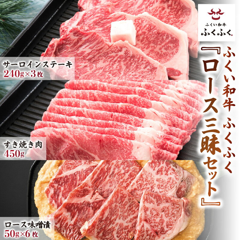 【ふるさと納税】福井のお米で育てた若狭牛 『ロース三昧』〜サーロイン240g×3枚/すき焼き用ロース3人前/ロースみそ漬け6枚 3点セット〜 【ステーキ肉 味噌漬け 若狭牛 国産和牛 黒毛和牛 黒毛和種 ブランド牛 和牛 牛肉 国産】