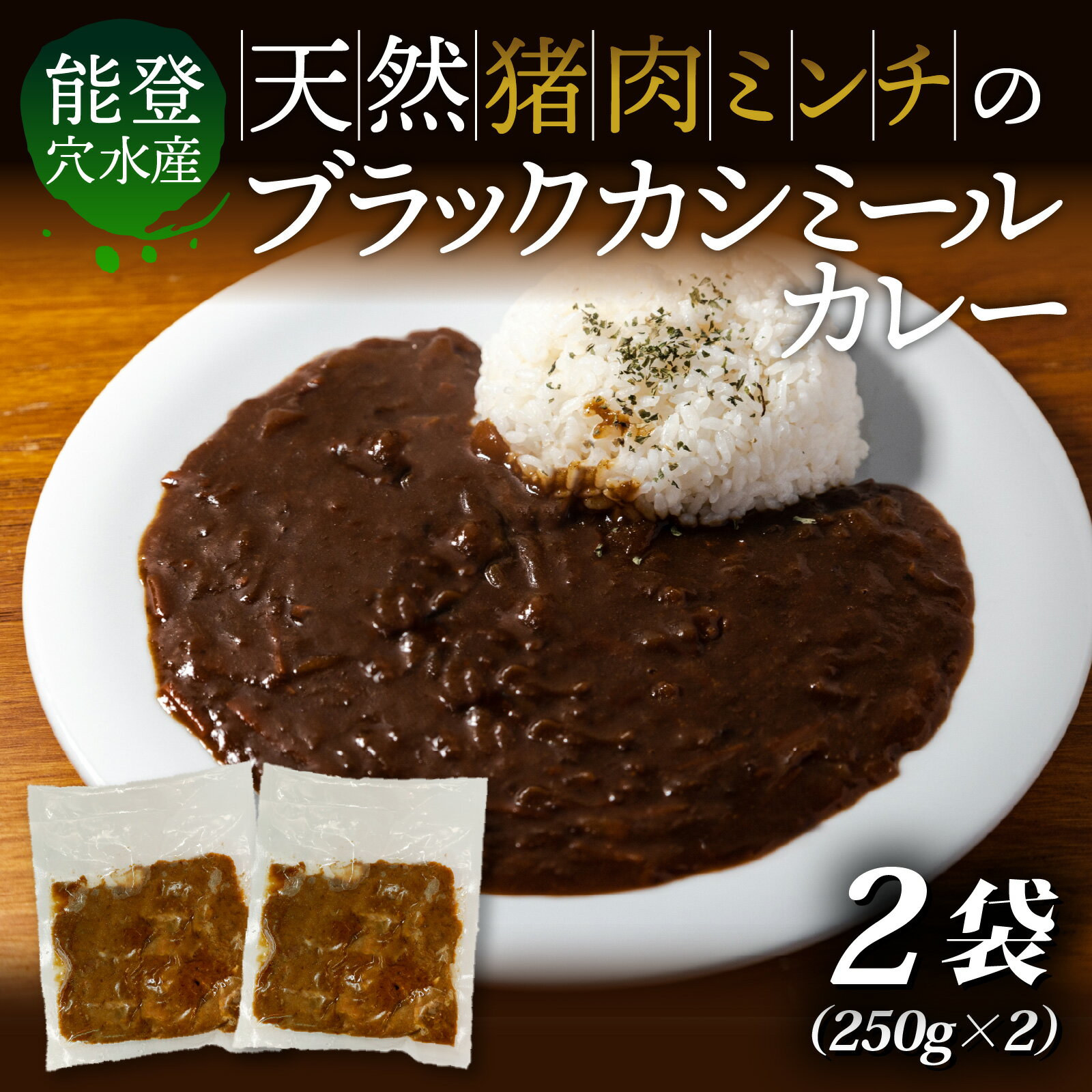 【ふるさと納税】【能登・穴水産】天然猪肉ミンチのブラックカシミールカレー 2袋セット（計500g） | 奥能登 能登半島 穴水町 ジビエ 猪肉 お肉 カレー レトルト 500グラム