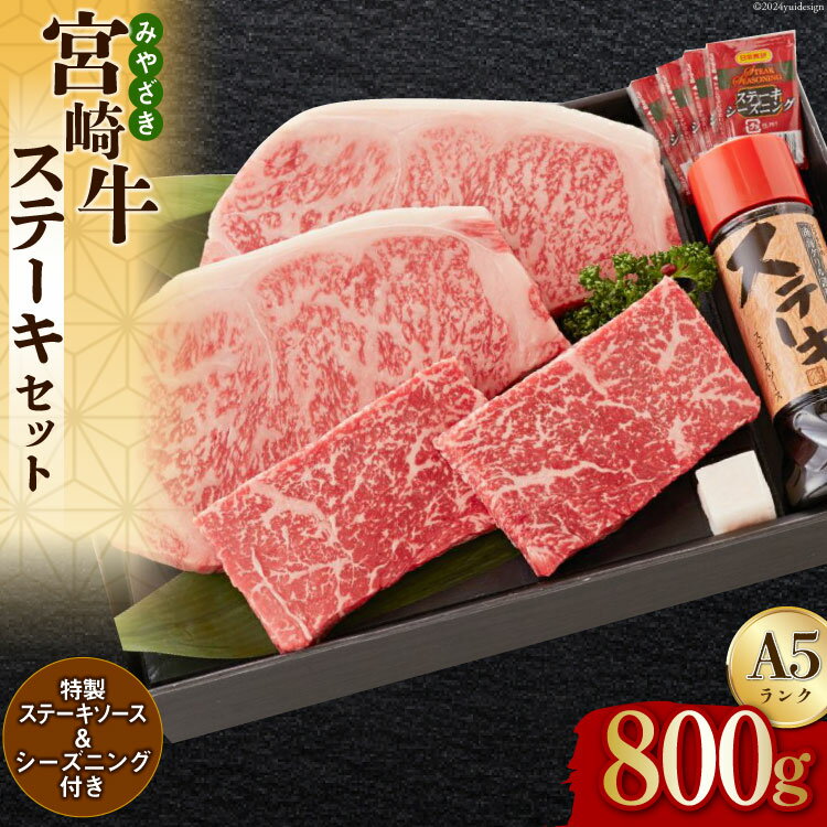【ふるさと納税】宮崎牛 A5 赤身 150g×2 サーロイン 250g×2 合計800g ステーキソース付き ギフト箱入り [南海グリル 宮崎県 美郷町 31bg0013] ブランド牛 冷凍 送料無料 国産 牛 肉 南海グリル 贈り物 プレゼント ギフト お歳暮 3D急速高湿冷凍 旨味 モモ BBQ