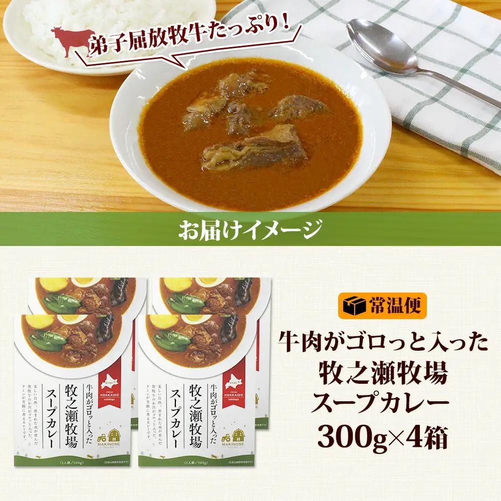 ビーフ スープカレー 300g 4箱 カレー ビーフカレー スープ 牛 牛肉 放牧牛 牧場 レトルトカレー レトルト食品 レトルト 湯煎 レンジ 牧之瀬牧場 送料無料 北海道 弟子屈町 3022