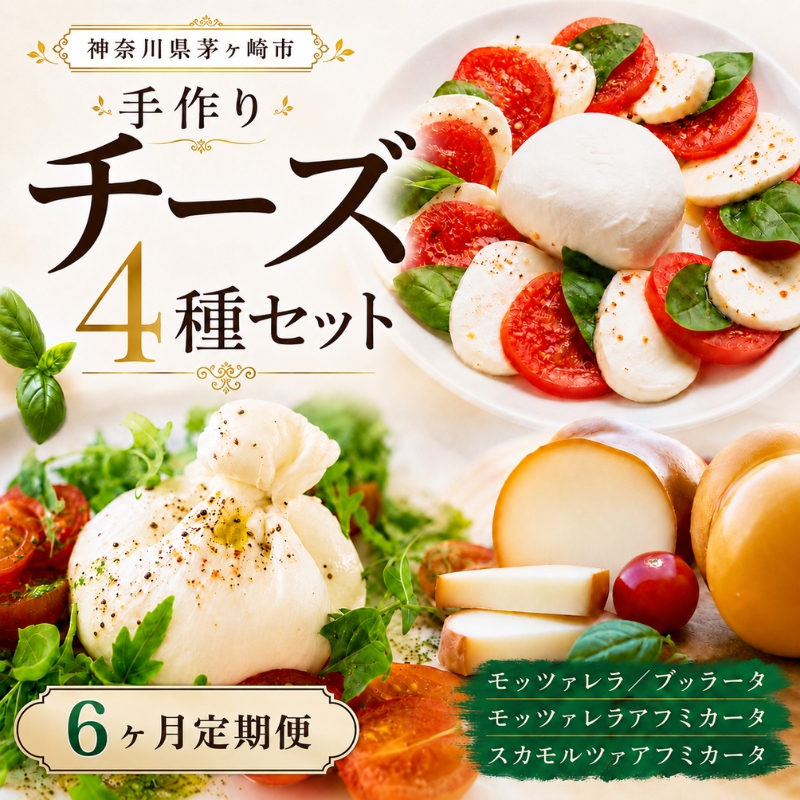 6ヶ月定期便 チーズ 4種 詰め合わせ 各1個 Osteria e Bottega S モッツァレラ ブラッターチーズ スカモルツァアフミカータ 神奈川県 茅ケ崎市 加工食品 乳製品 牛乳 手作業 ミルク 銀賞 幻のチーズ スモーク 塩漬け 美味しい  おつまみ ピザ 