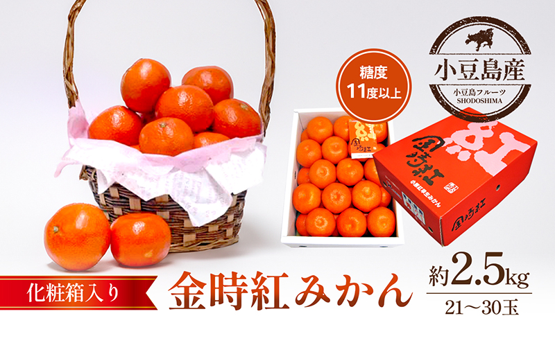 みかん 金時紅 小原紅早生 香川県産 国産 瀬戸内 約2.5kg 21～38玉 化粧箱入り 糖度11度以上 紅色 早生みかん 金時紅みかん 小原紅早生みかん 柑橘 柑橘類 蜜柑 ミカン 果物 フルーツ 果実 デザート ギフト 贈答用 五色青果 香川 土庄 香川県 土庄町