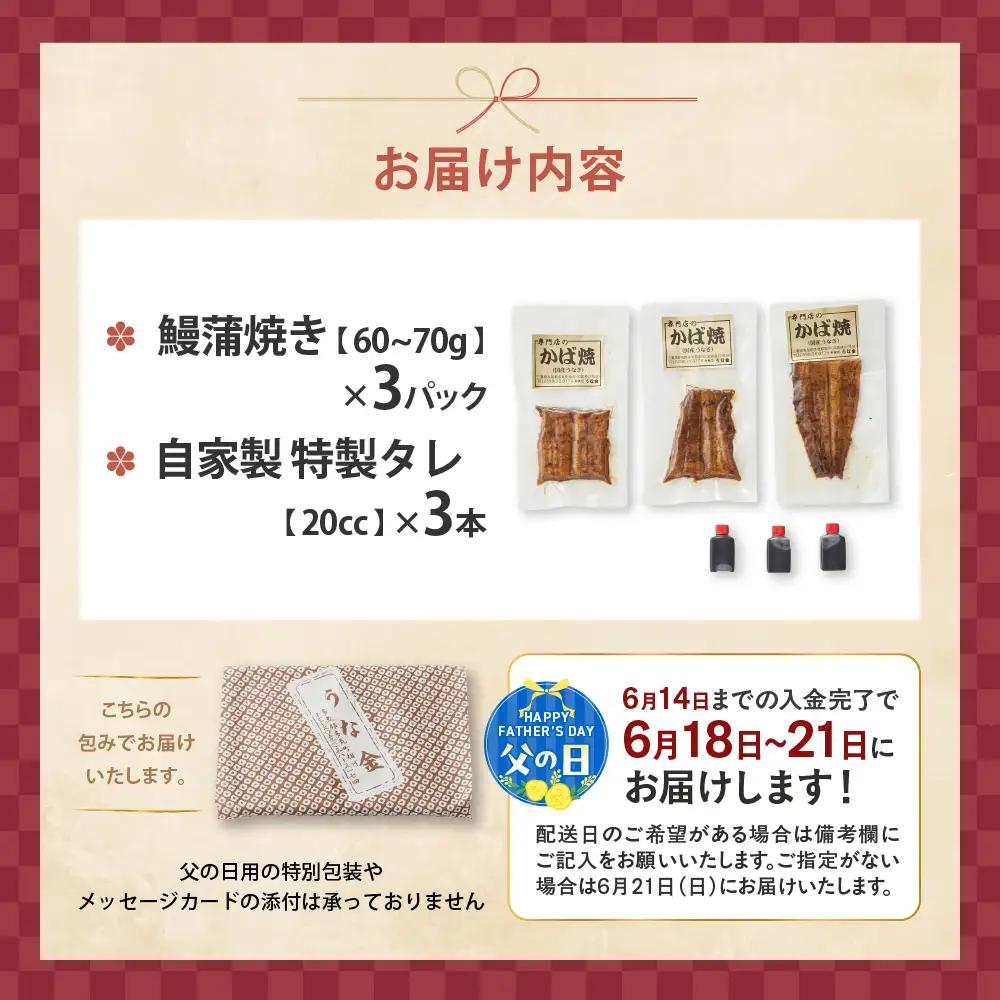 【父の日ギフト】3代目が焼く蒲焼き真空パックA 3パック 国産 うなぎ 父の日