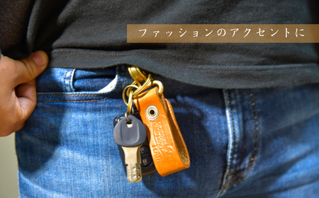 【手縫い】レザーキーリング ナチュラル 革職人 レザー キーホルダー キーリング 革小物