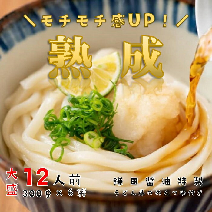 【ふるさと納税】しあわせ製麺の『本場讃岐純生熟成うどん』大盛12人前　鎌田醤油特製うどんつゆ付き〔提供：株式会社ことひら街道〕