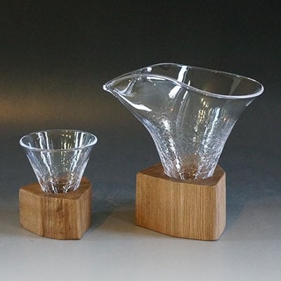 【木Glass(きぐらす)】酒器セット(片口とぐい呑み)ヒビ_00596【1155064】