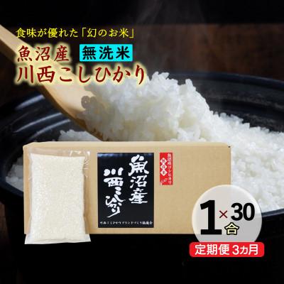 ふるさと納税 十日町市 【毎月定期便】【無洗米】新潟県魚沼産 川西コシヒカリ 1合(150g)×30袋(4.5kg)全3回