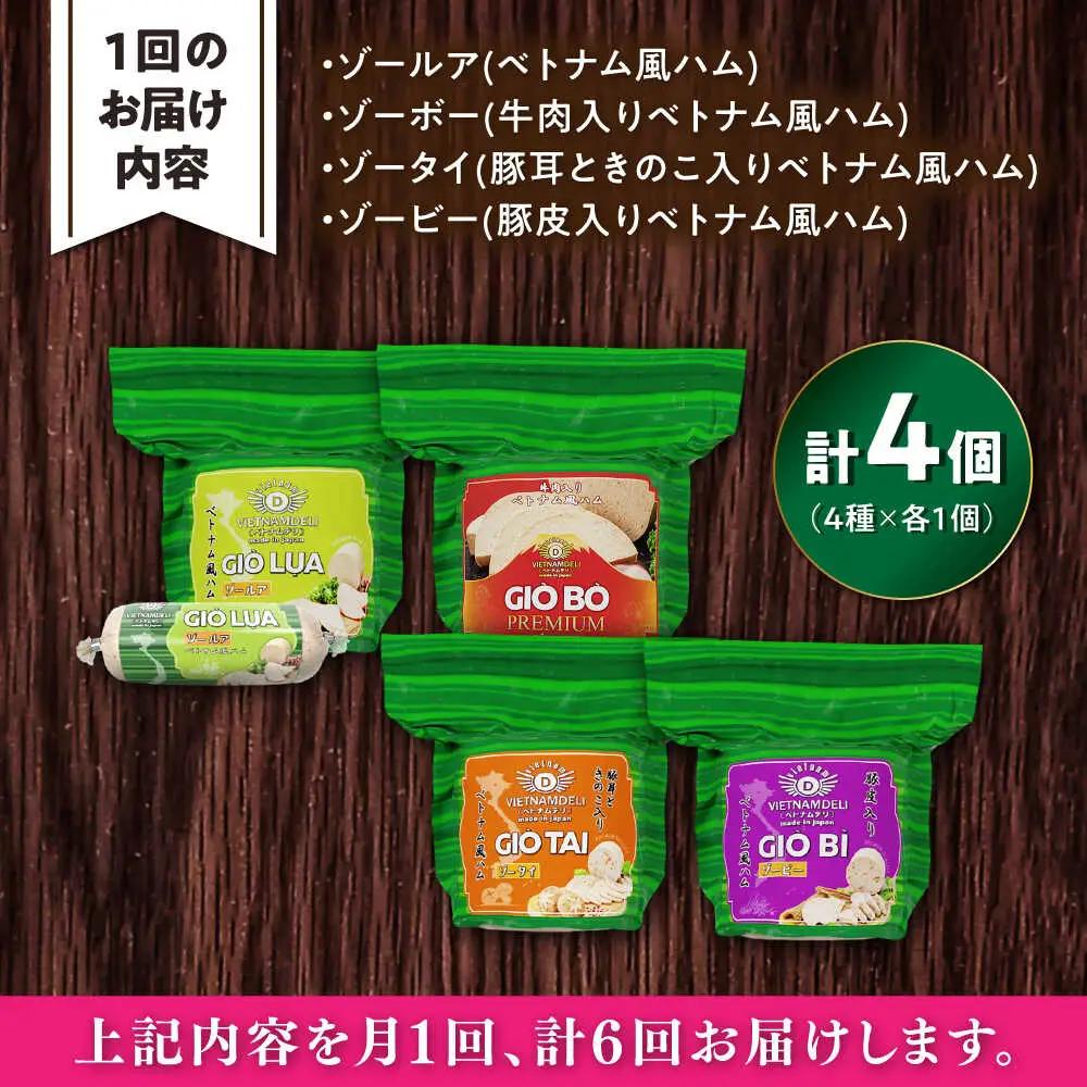 【全6回定期便】ベトナムハム Lサイズ 4種セット / ハム ベトナム料理 [BBBE014]