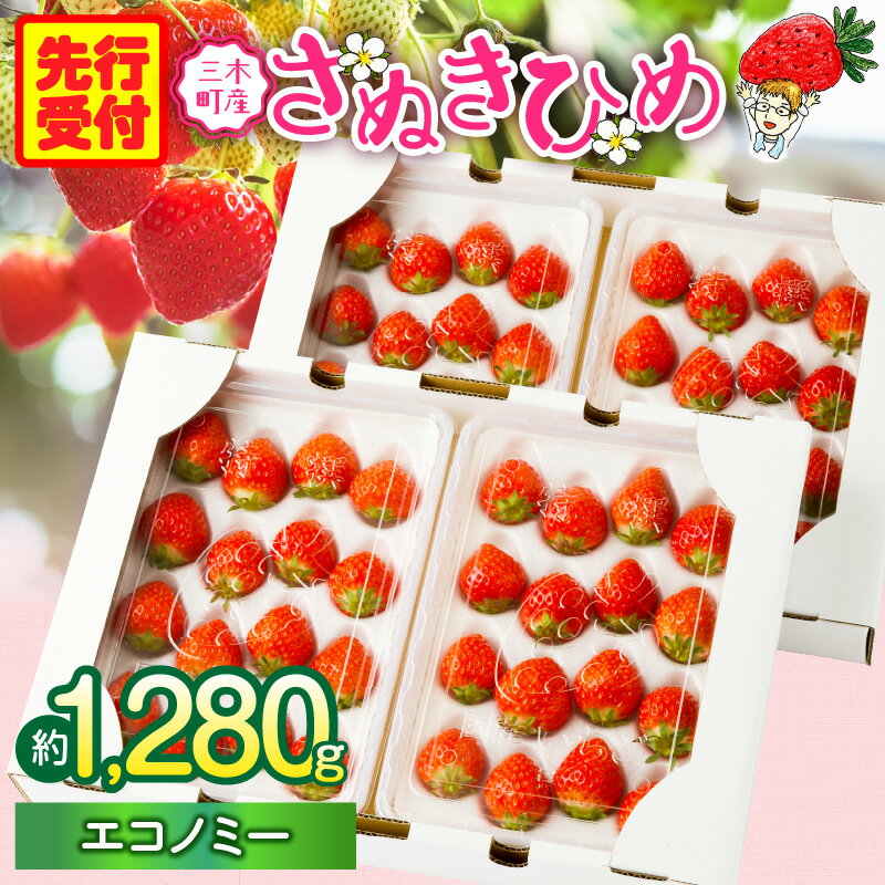 【ふるさと納税】【先行予約】苺音エコノミー ～さぬきひめいちごがいっぱい～ 約1,280g おすすめ 人気 果実 果肉 果物 フルーツ デザート 贈り物 苺 さぬきひめ 贈答 ご褒美 ギフト 旬の果物 季節の果物 旬 季節 青果物 香川県 三木町 送料無料