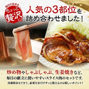 宮崎県産豚肉　スライス3種得々セット　1kg 【 肉 豚肉 生姜焼き しゃぶしゃぶ 焼肉 】