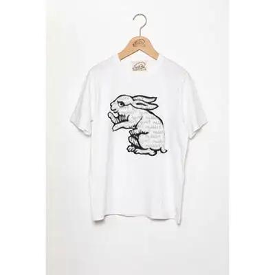 直植毛フロッキーTシャツ　ウサギ白　(Sサイズ)