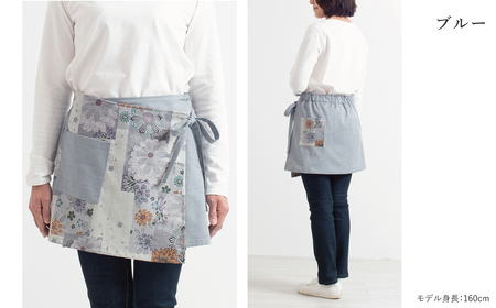 【日本製】 三河木綿 春色 和柄 カフェエプロン_ブルー【G0537】