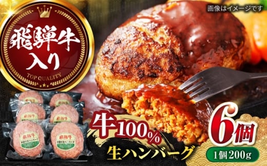 【12月下旬発送】飛騨牛 生ハンバーグ（200g×6個）/ 飛騨牛 ひだぎゅう ハンバーグ はんばーぐ 牛肉 100% 手ごね 特大 国産牛 冷凍 和牛 岐阜市/丸福商店 [ANBO030-12-2]
