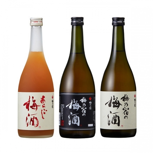 梅乃宿　豪華　３本セット　あらごし梅酒　黒ラベル　梅酒　各７２０ｍｌ／濃厚　日本酒仕込み　酒　人気