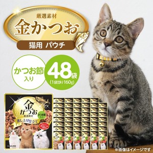 金かつお 猫用パウチ（かつお節入り）160g×48袋_金かつお 猫用 パウチ 160g × 48袋 かつお節入り 全年齢 対応 やさしい ゼリータイプ 水分補給 まぐろ かつお 健康維持 ウェットフード 自然派 おやつ キャットフード 福岡県 久留米市_Pf064-04
