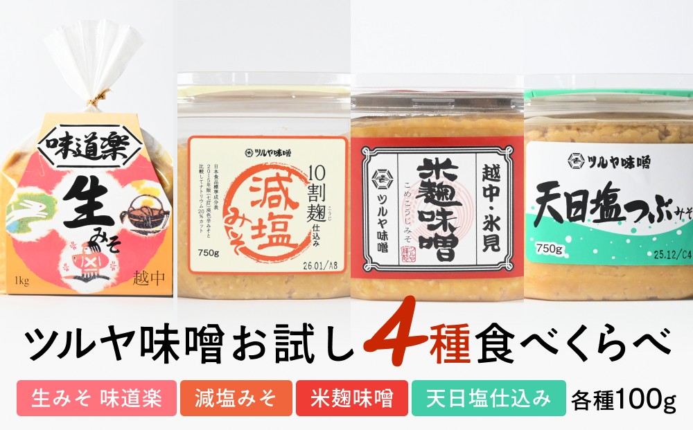
            ツルヤ味噌　お試し4種食べくらべ こうじ味噌 グルテンフリー 発酵 味噌汁 朝食 熟成 富山県 氷見市
          