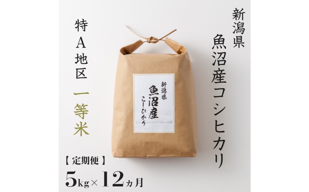 
                  【定期便】5kg × 12ヶ月 特A 一等米 魚沼産 コシヒカリ 令和7年産　新潟　新潟県　こしひかり　魚沼　特A地区　5キロ　頒布会
                