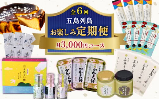 【全6回定期便】五島列島 お楽しみ定期便 月3,000円コース 五島うどん うどん あご あごだし だし 塩 しお ソルト かんころ かんころもち かんころ餅 プリン チーズケーキ ケーキ 【虎屋】 [RBA051]
