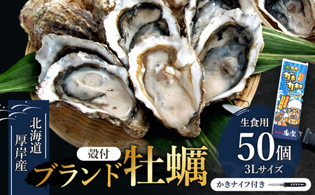 厚岸産牡蠣 3Lサイズ 50個 生食用 かき 牡蠣