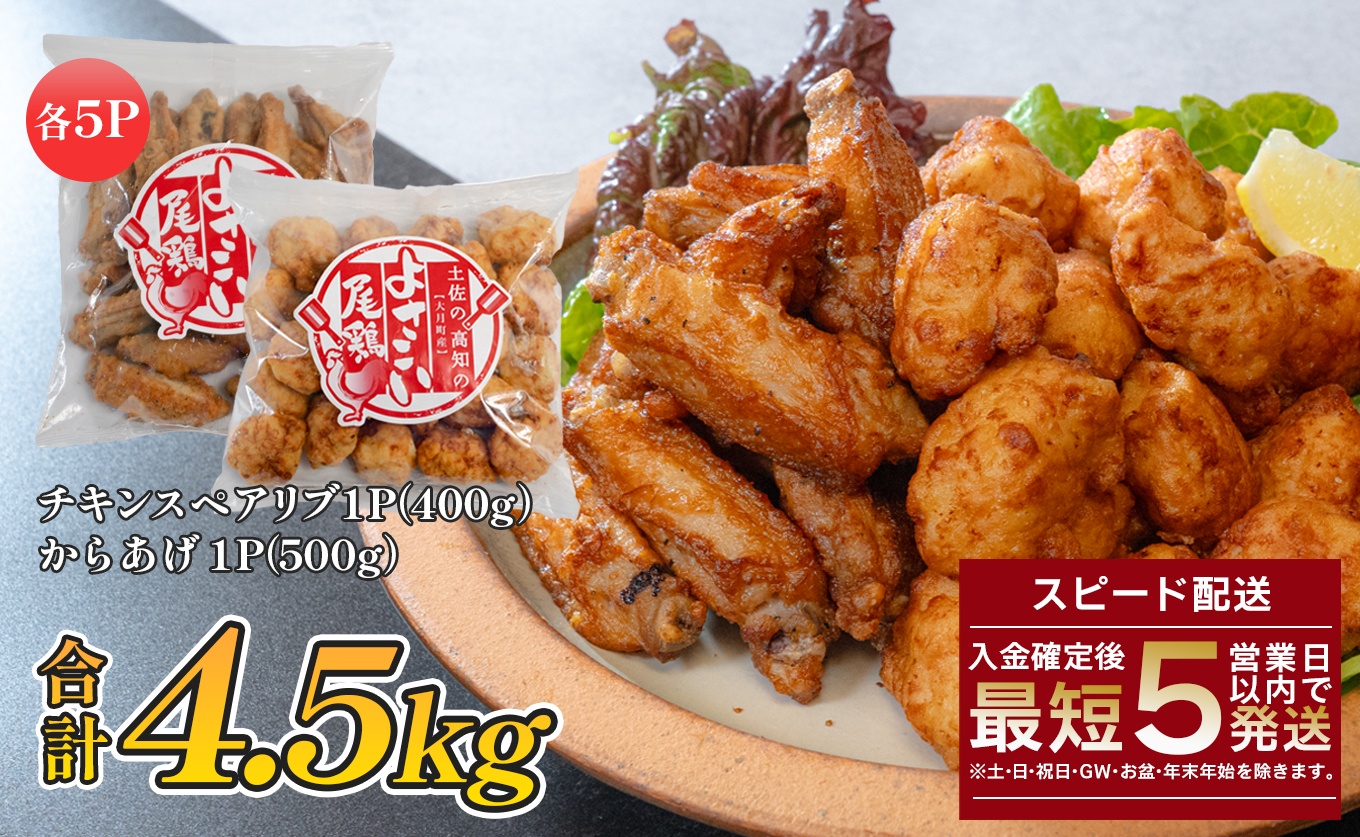 国産 よさこい尾鶏 鶏肉 唐揚げ 手羽中 チキンスペアリブ 4.5kg スパイシー ビールに合う ビール おつまみ 晩酌 酒の肴 国産鶏肉 レンチン レンジ 揚げるだけ 冷凍 簡単調理 時短調理 タイ