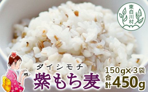 【令和7年度産】 東白川村産 紫もち麦 ダイシモチ 150g×3袋 計450g もち麦 麦 大麦 雑穀 お米 こめ 精米 ご飯 食物繊維 お取り寄せ 3000円