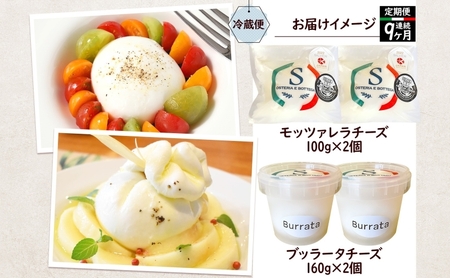 【9ヶ月定期便】自家製 チーズ 詰め合わせ モッツァレラチーズ 100g  ブッラータチーズ180g 各2個 出来立て 神奈川県産 幻のチーズ  モッツァレラ ブッラータ 手作り Osteria e 
