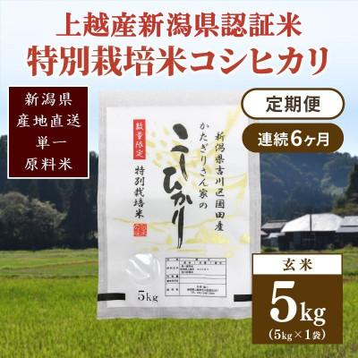 ふるさと納税 上越市 【毎月定期便】新潟県認証米/特別栽培米コシヒカリ 玄米10kg(5kg×2袋)全6回 | 