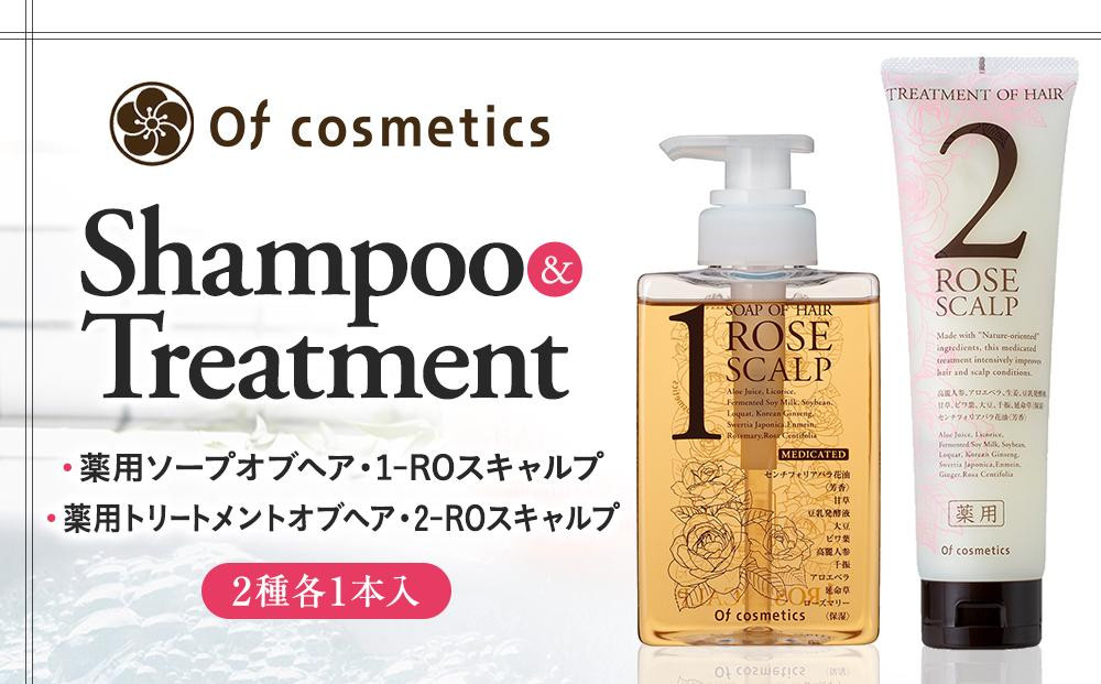 
            オブ・コスメティックス　薬用ソープオブヘア・1-ROスキャルプ＆薬用トリートメントオブヘア・2-ROスキャルプ　シャンプートリートメントセット　2種各1本入り｜シャンプー トリートメント スカルプ 保湿 髪 改善 ダメージ  毛髪  ヘアサロン 頭皮 潤い コスメ
          