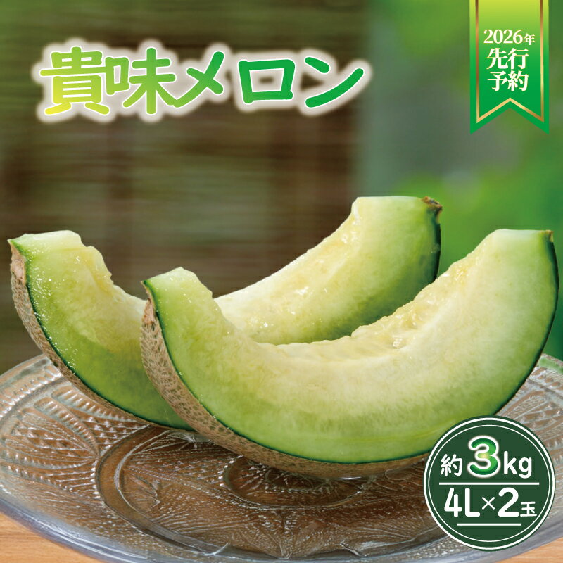 【ふるさと納税】 【 2026 年 先行予約】 貴味 メロン 約 3kg以上 青肉 （ 4L × 2玉 ） 国産 めろん melon 甘いメロン タカミメロン 産地直送 甘い おすすめ 人気 旬 果物 くだもの フルーツ ご褒美 プレゼント 季節限定 期間限定 数量限定 千葉県 旭市 株式会社勘兵衛