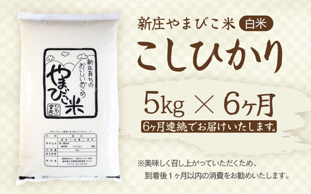 【先行予約】【令和8年産・新米】定期便 ≪6ヶ月連続お届け≫ 米 コシヒカリ 新庄やまびこ米（白米）5kg × 6回 計30kg【2026年10月以降順次発送予定】 [m23-h002]