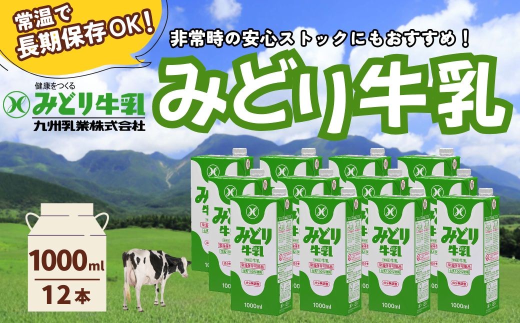 
                  牛乳／みどり牛乳 1000ml×12本（牛乳 1L） 常温/長期保存可能牛乳 | 牛乳1l 濃厚牛乳 牛乳パック 牛乳 長期保存 ロングライフ商品 九州 大分県 豊後高田市 1l 1L
                