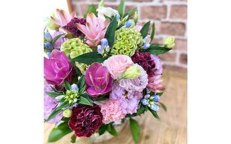 No.489 （ピンク系）Lサイズ 癒し生活！季節のおまかせフラワーアレンジメント